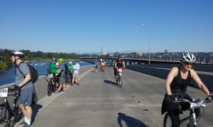 Half of the 520 floating bridge was closed to cars for the ride