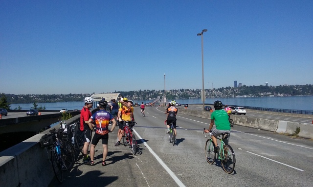 Emerald City Bike Riders head back to Safeco Field via the Interstate 90 express lanes